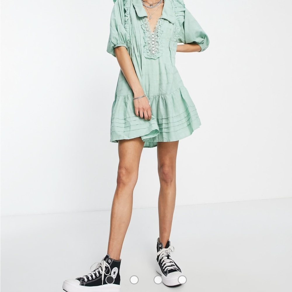 Free People elora mini dress in green check